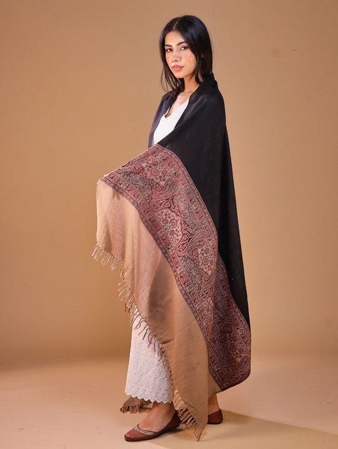 Women Pure Wool Faux Pashmina Jamawar Wool Shawl
